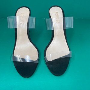 SCHUTZ Black Heels with Clear Straps